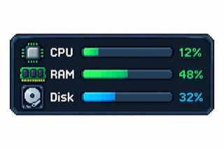 Пиксельная панель мониторинга CPU, RAM и диска