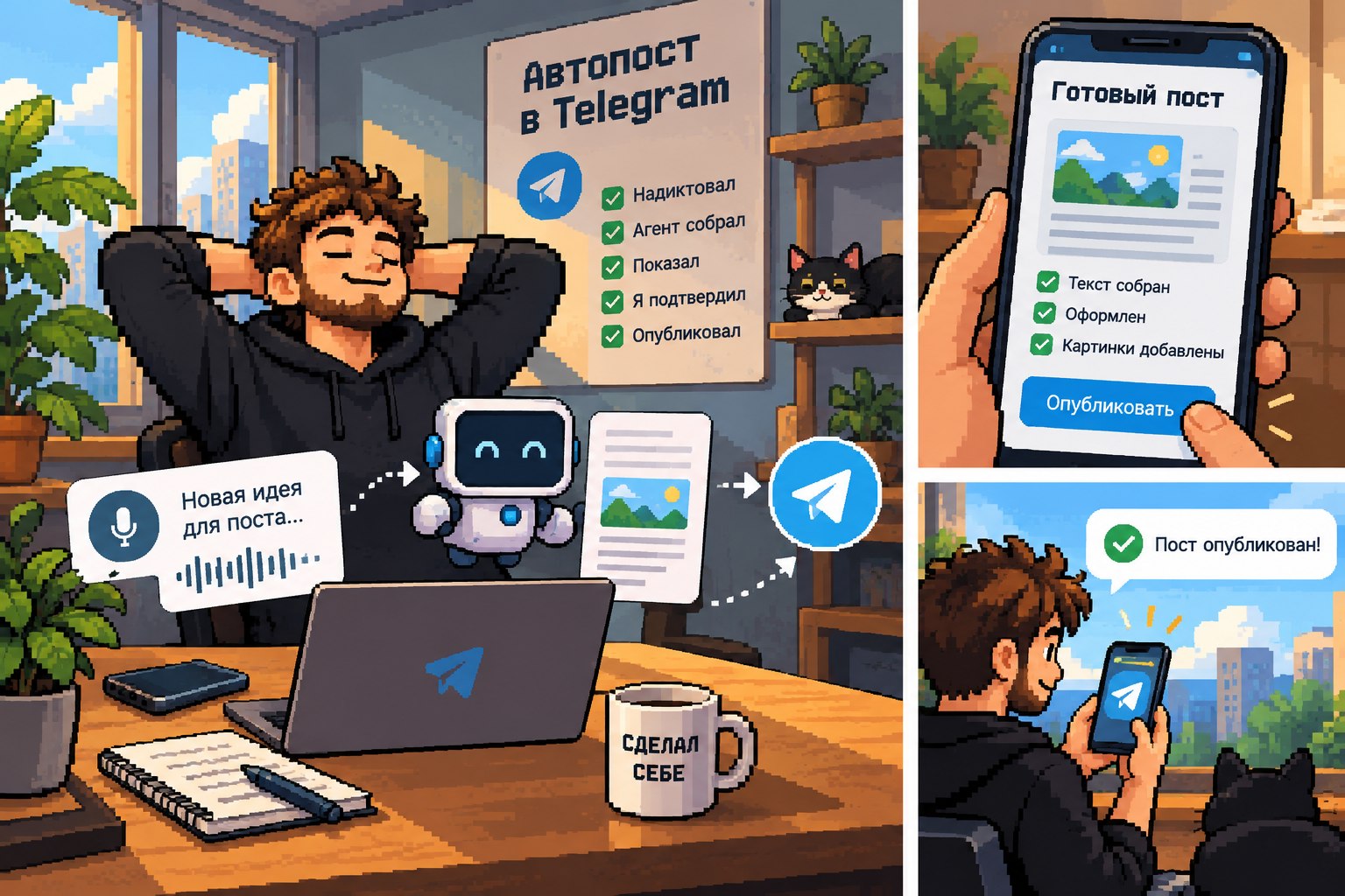 Пиксельная автоматизация публикации постов в Telegram